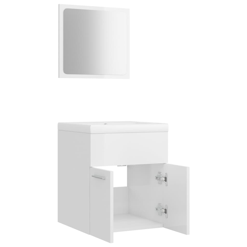 Bathroom Furniture Set High Gloss White Engineered Wood