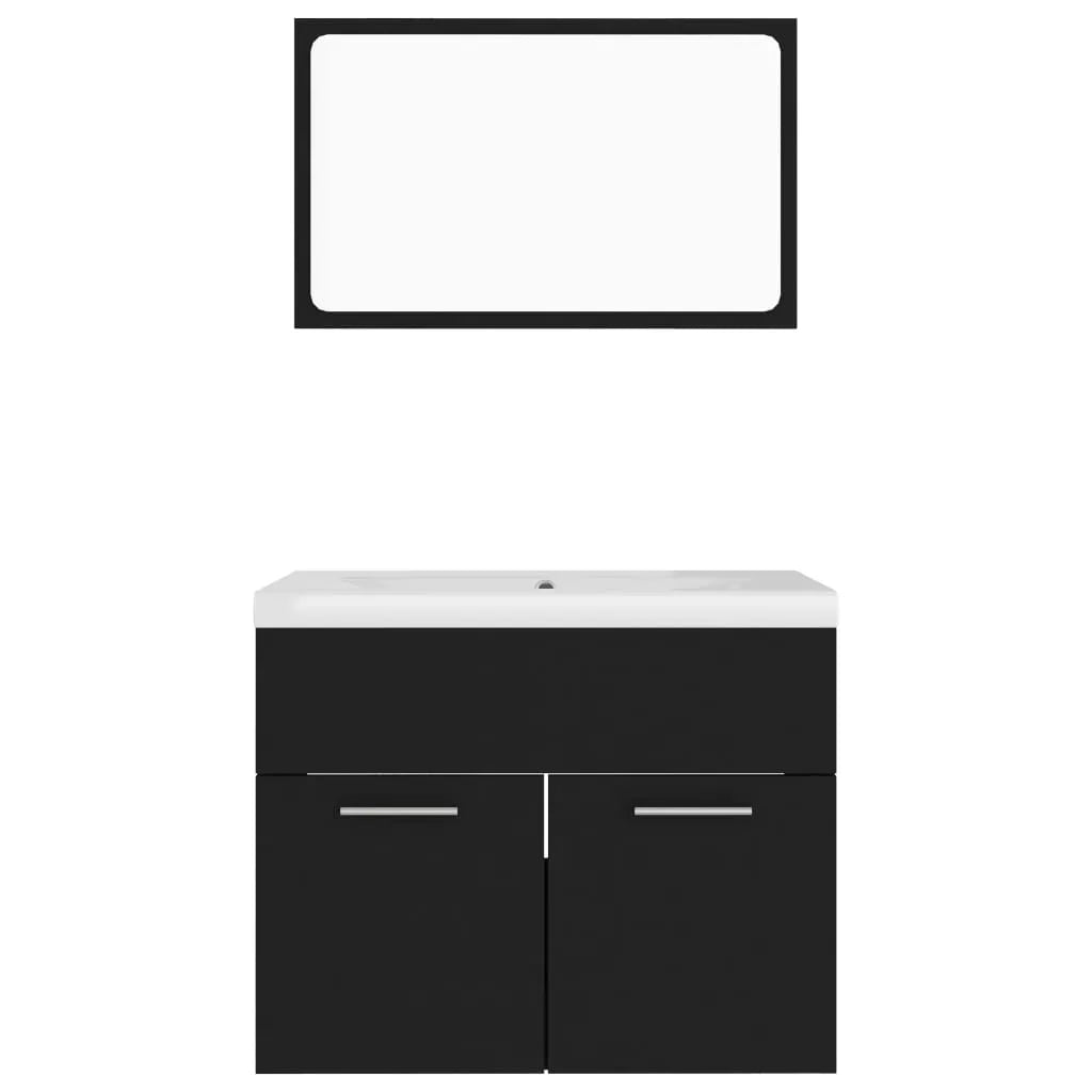 Bathroom Furniture Set Black Engineered Wood