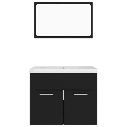 Bathroom Furniture Set Black Engineered Wood