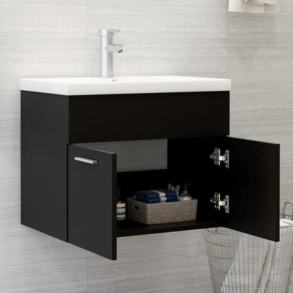 Bathroom Furniture Set Black Engineered Wood