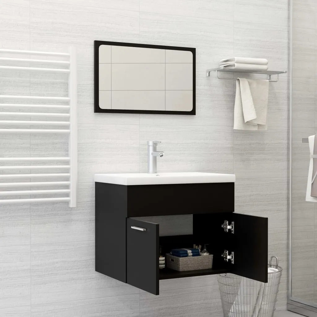 Bathroom Furniture Set Black Engineered Wood