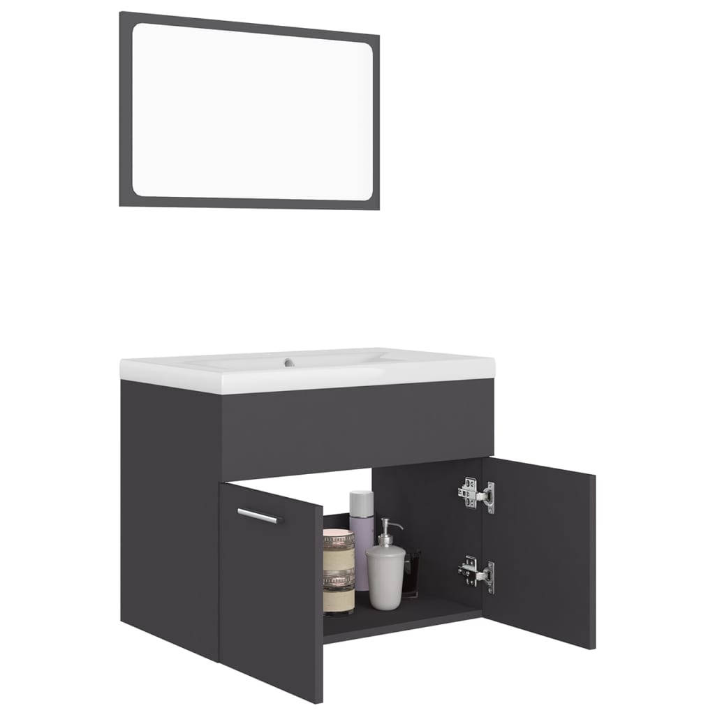 Bathroom Furniture Set Grey Engineered Wood