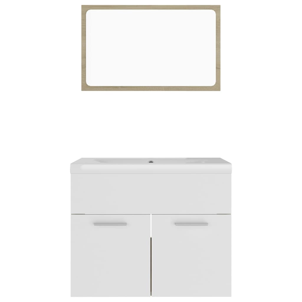 Bathroom Furniture Set White and Sonoma Oak Engineered Wood