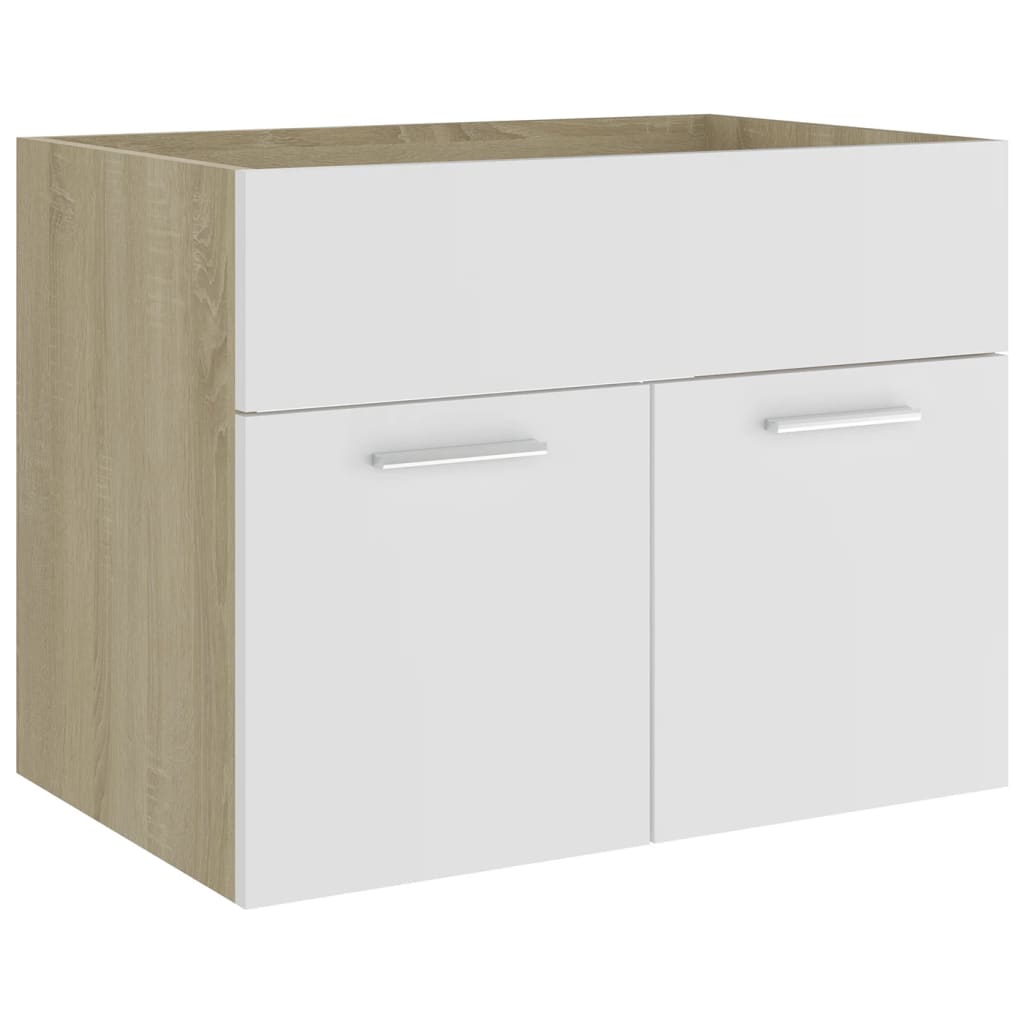 Bathroom Furniture Set White and Sonoma Oak Engineered Wood