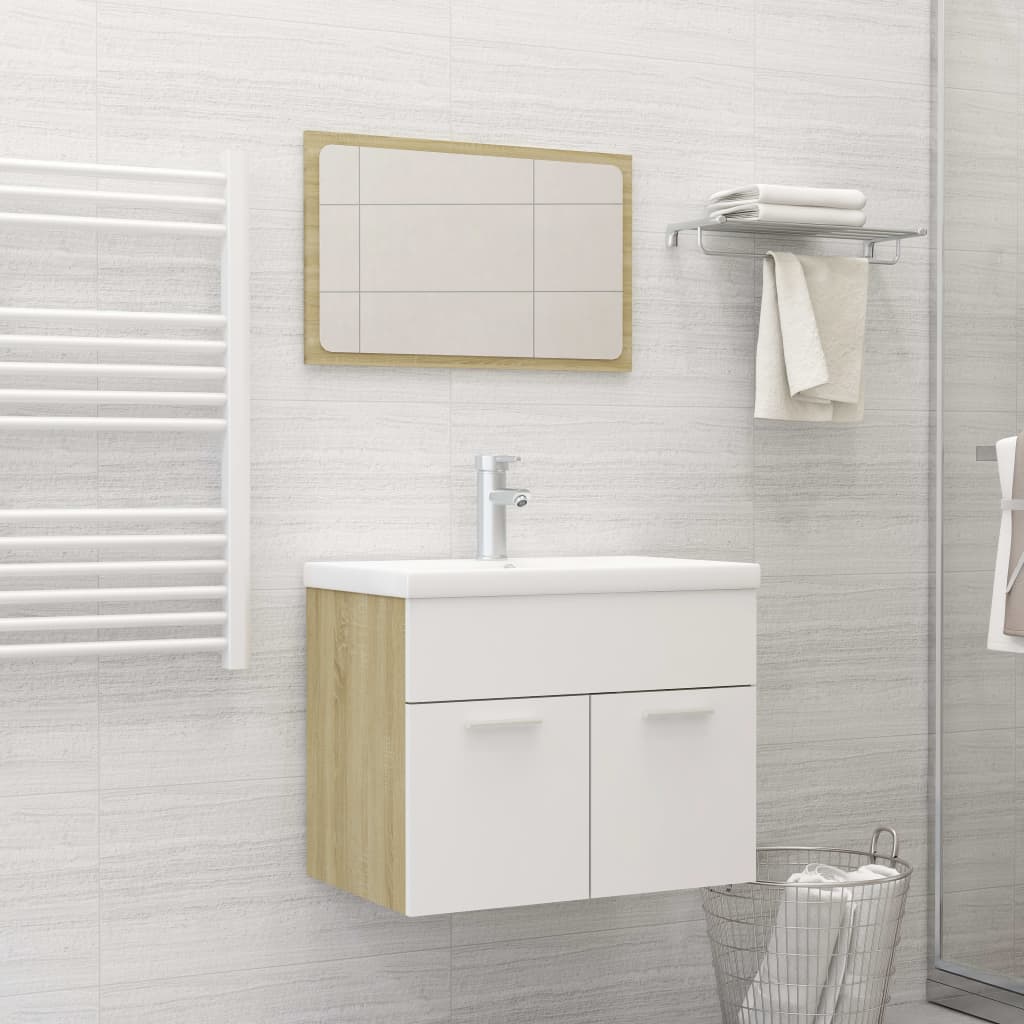 Bathroom Furniture Set White and Sonoma Oak Engineered Wood