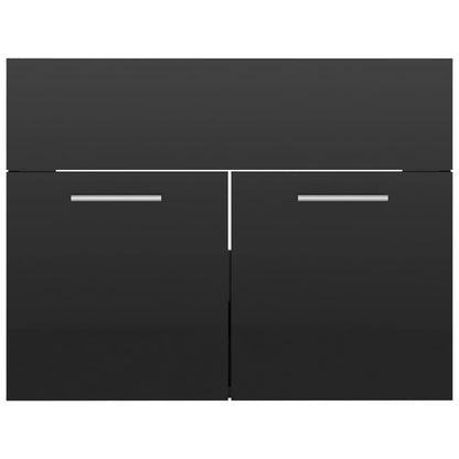 Bathroom Furniture Set High Gloss Black Engineered Wood