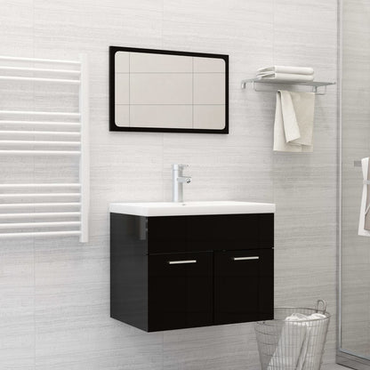 Bathroom Furniture Set High Gloss Black Engineered Wood