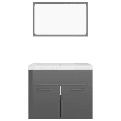 Bathroom Furniture Set High Gloss Grey Engineered Wood