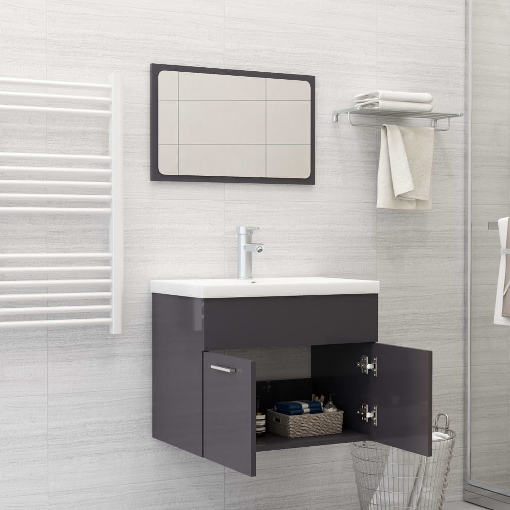 Bathroom Furniture Set High Gloss Grey Engineered Wood