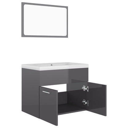 Bathroom Furniture Set High Gloss Grey Engineered Wood