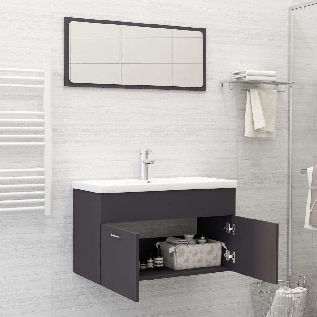 Bathroom Furniture Set Grey Engineered Wood