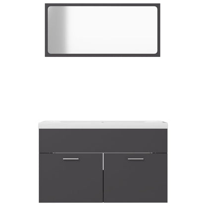 Bathroom Furniture Set Grey Engineered Wood