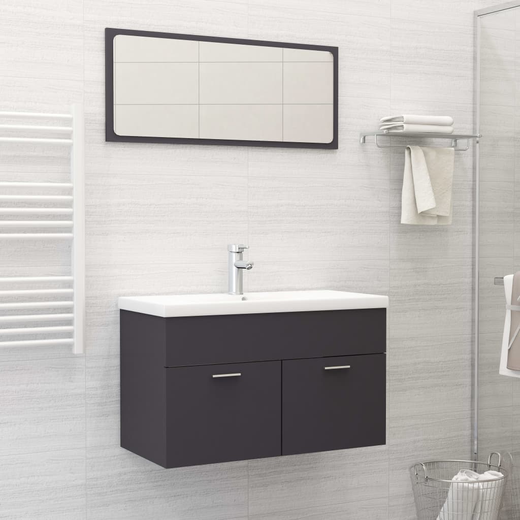 Bathroom Furniture Set Grey Engineered Wood