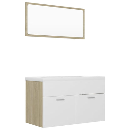 Bathroom Furniture Set White and Sonoma Oak Engineered Wood