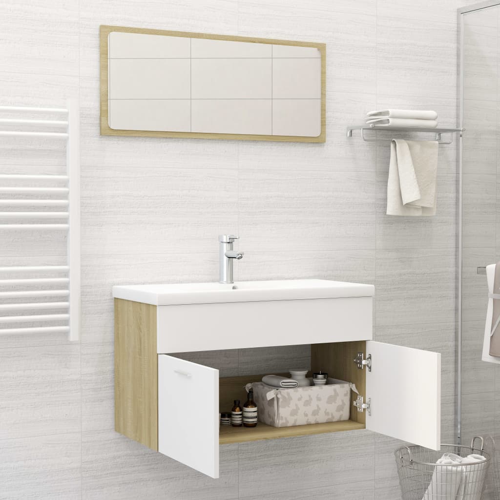 Bathroom Furniture Set White and Sonoma Oak Engineered Wood