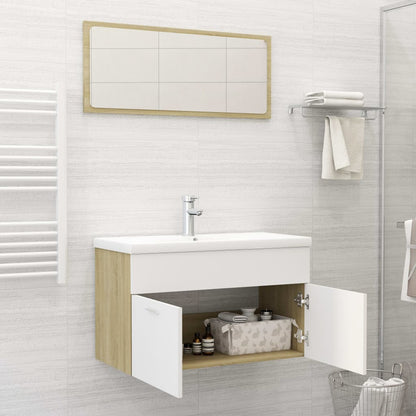 Bathroom Furniture Set White and Sonoma Oak Engineered Wood