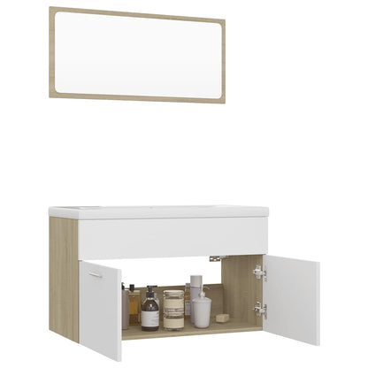 Bathroom Furniture Set White and Sonoma Oak Engineered Wood