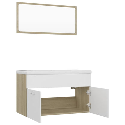 Bathroom Furniture Set White and Sonoma Oak Engineered Wood