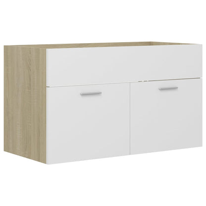 Bathroom Furniture Set White and Sonoma Oak Engineered Wood