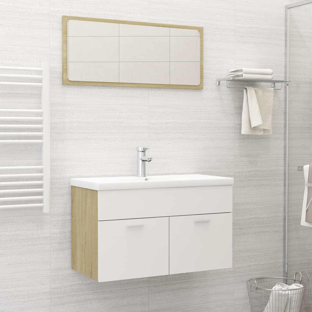 Bathroom Furniture Set White and Sonoma Oak Engineered Wood