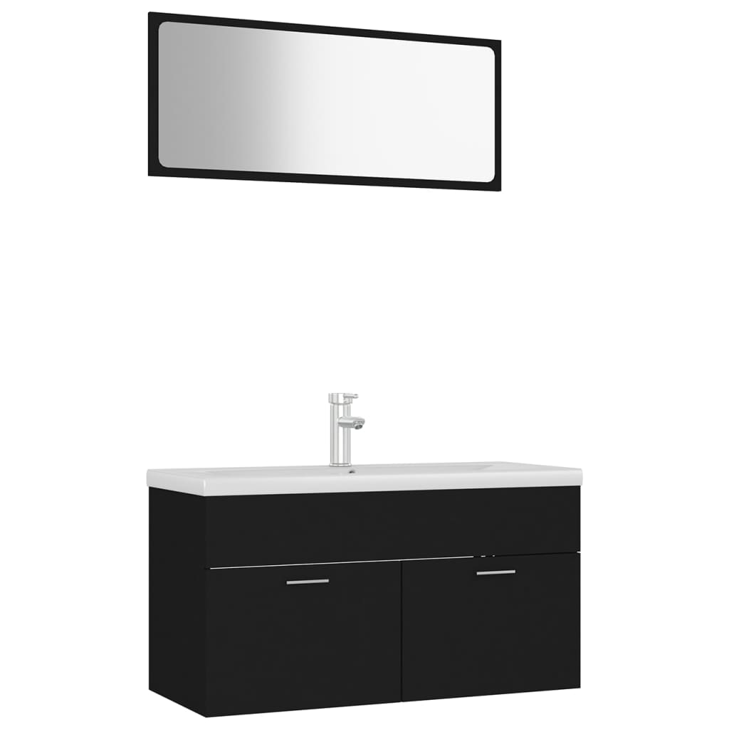 Bathroom Furniture Set Black Engineered Wood