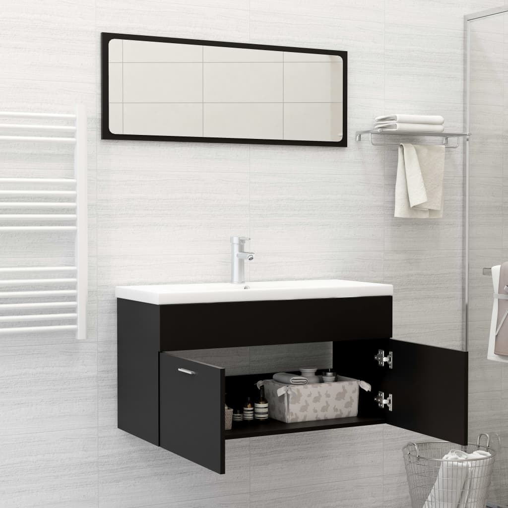 Bathroom Furniture Set Black Engineered Wood