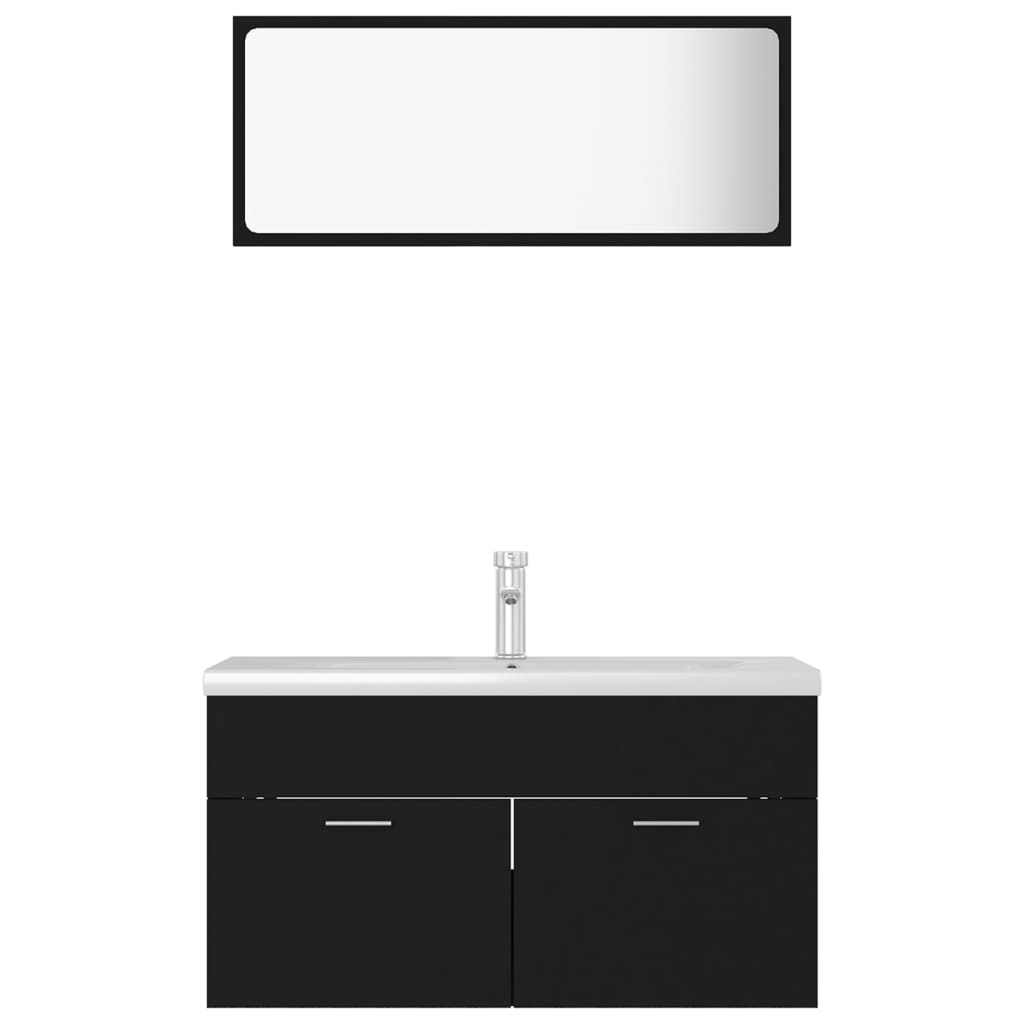 Bathroom Furniture Set Black Engineered Wood