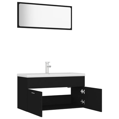 Bathroom Furniture Set Black Engineered Wood