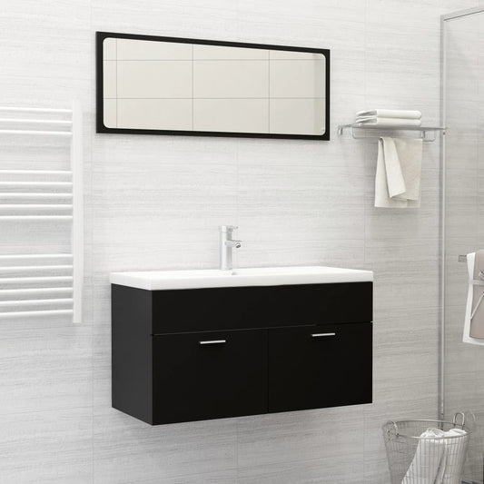 Bathroom Furniture Set Black Engineered Wood