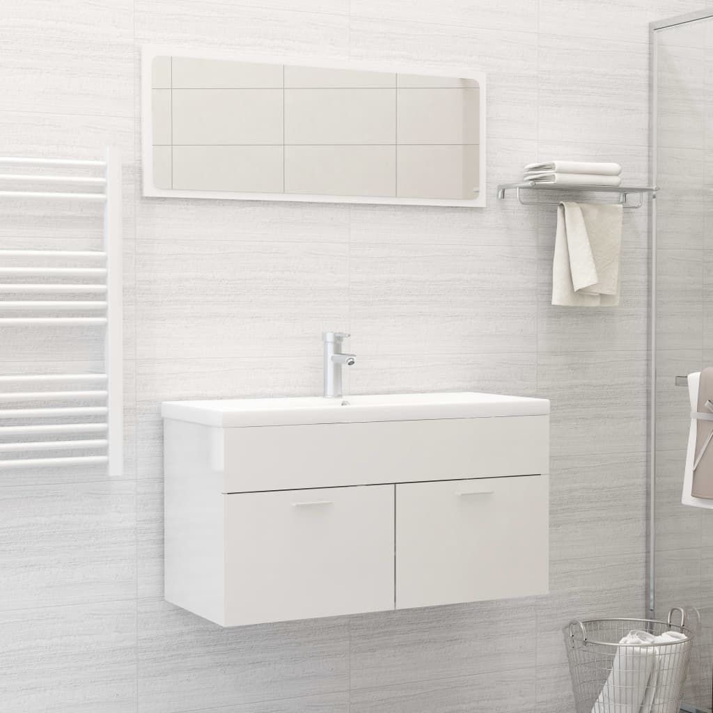 Bathroom Furniture Set High Gloss White Engineered Wood