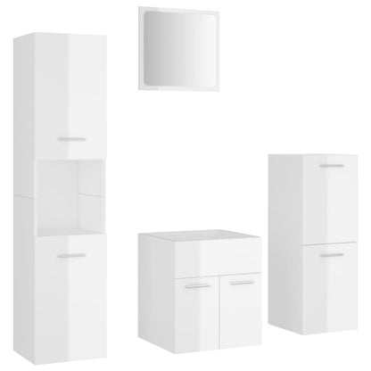 Bathroom Furniture Set High Gloss White Engineered Wood