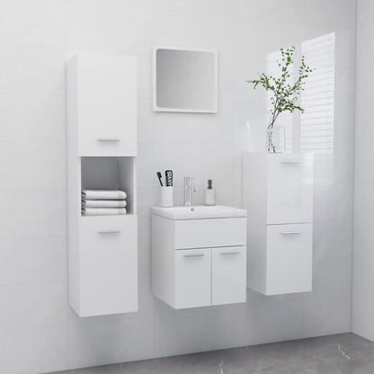 Bathroom Furniture Set High Gloss White Engineered Wood