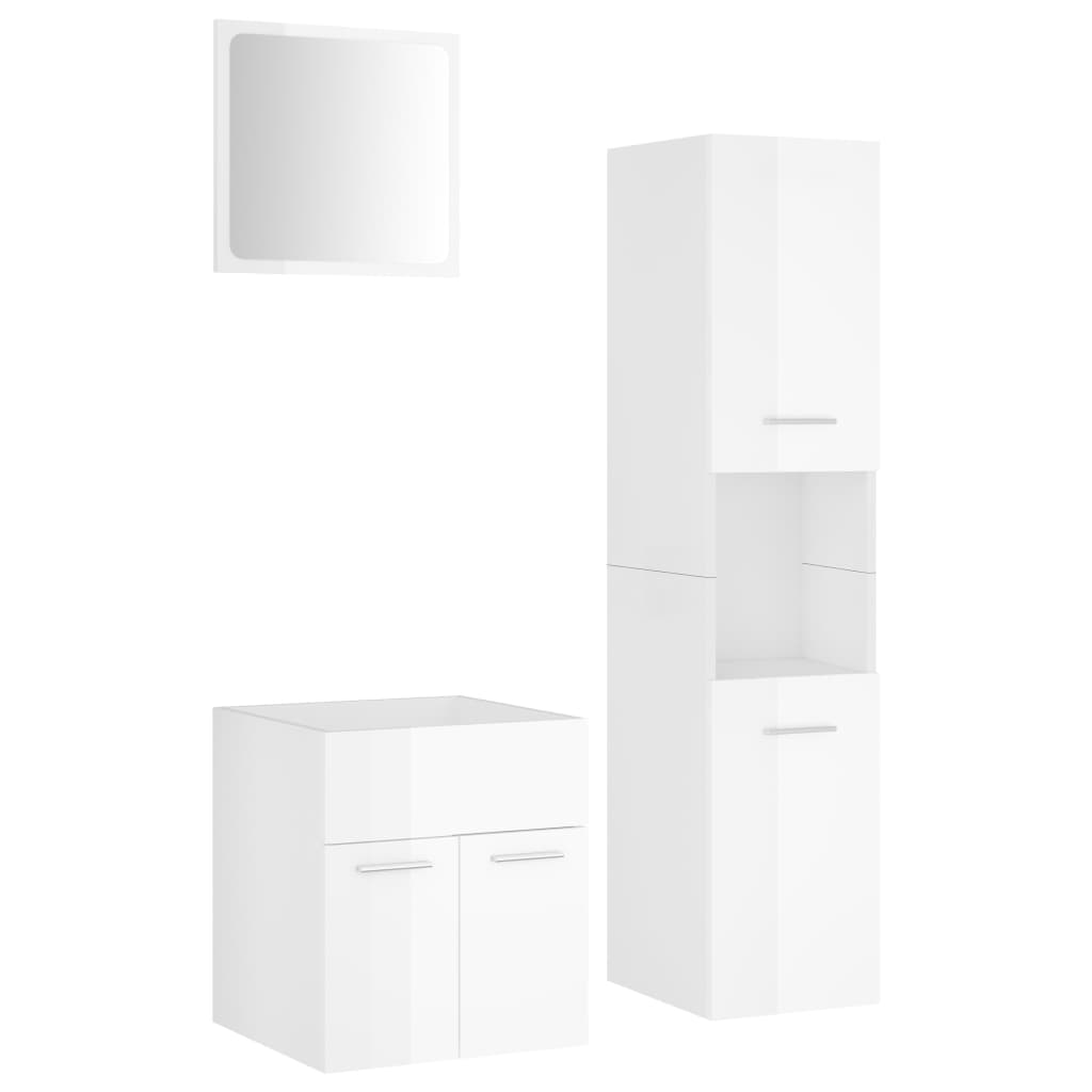 Bathroom Furniture Set High Gloss White Engineered Wood