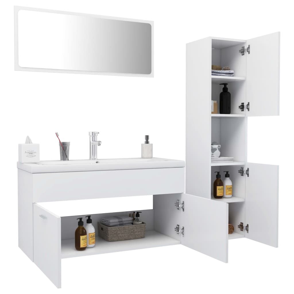 Bathroom Furniture Set White Engineered Wood