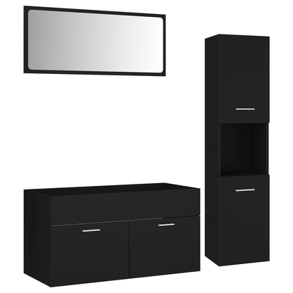 Bathroom Furniture Set Black Engineered Wood