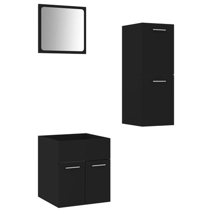 Bathroom Furniture Set Black Engineered Wood