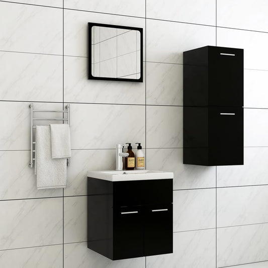 Bathroom Furniture Set Black Engineered Wood