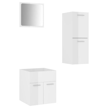 Bathroom Furniture Set High Gloss White Engineered Wood