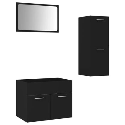 Bathroom Furniture Set Black Engineered Wood