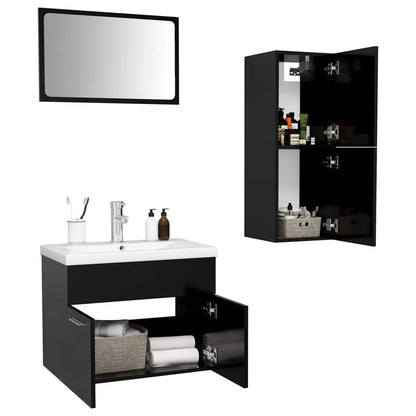 Bathroom Furniture Set Black Engineered Wood