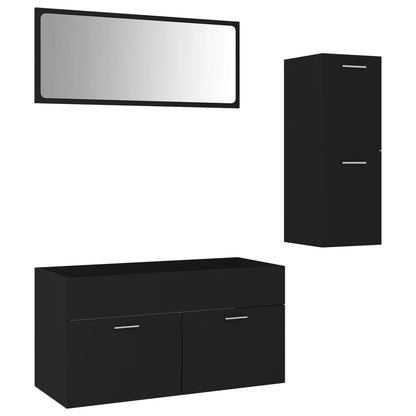 Bathroom Furniture Set Black Engineered Wood