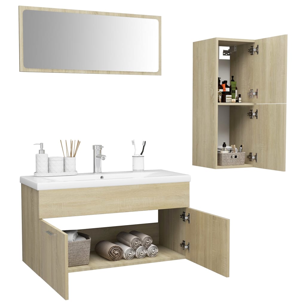 Bathroom Furniture Set Sonoma Oak Engineered Wood