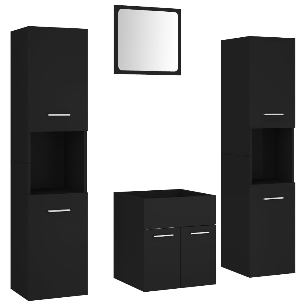 Bathroom Furniture Set Black Engineered Wood