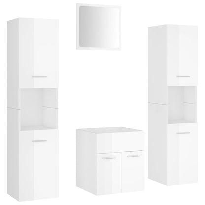 Bathroom Furniture Set High Gloss White Engineered Wood