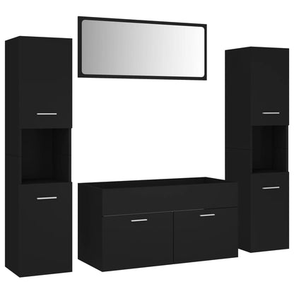 Bathroom Furniture Set Black Engineered Wood