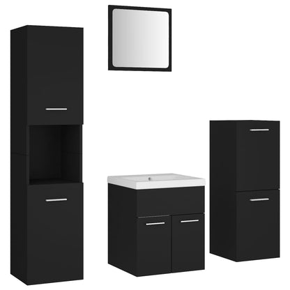 Bathroom Furniture Set Black Engineered Wood