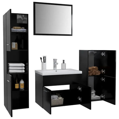 Bathroom Furniture Set Black Engineered Wood