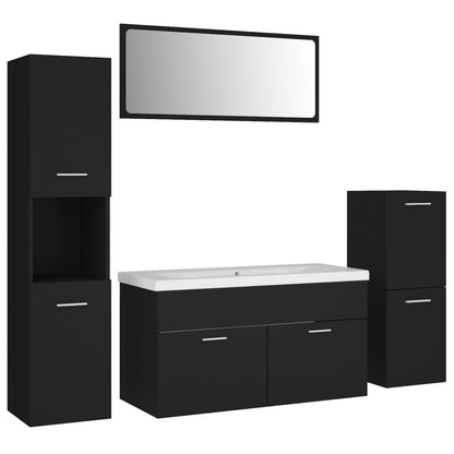 Bathroom Furniture Set Black Engineered Wood