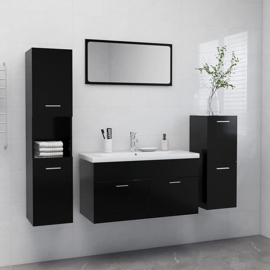 Bathroom Furniture Set Black Engineered Wood