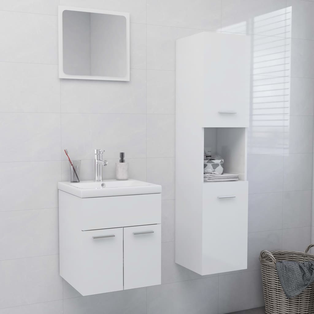 Bathroom Furniture Set High Gloss White Engineered Wood